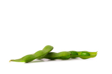 green soybeans on white background