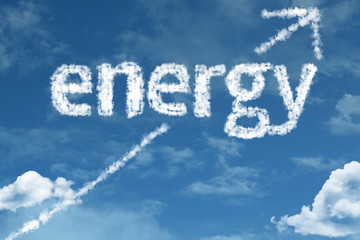 Fototapeta premium Energy cloud word with a blue sky