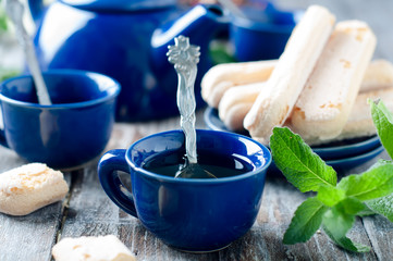 Blue cup of tea.