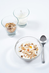 breakfast / healthy breakfast of muesli and yogurt