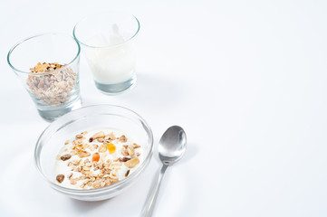 breakfast / healthy breakfast of muesli and yogurt