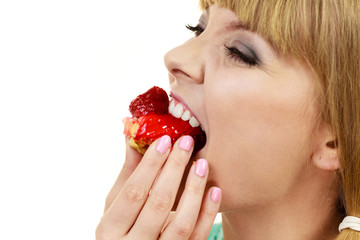 Woman eating cupcake sweet food