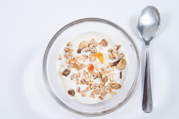 breakfast / healthy breakfast of muesli and yogurt