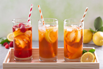 Iced tea variety in tall glasses