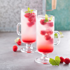 Pink raspberry lemonade in tall glasses