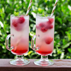 Pink raspberry lemonade in tall glasses