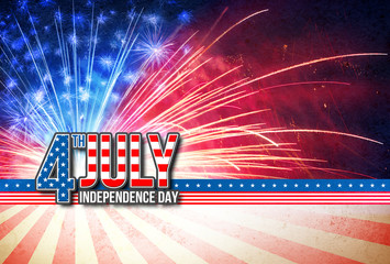 4th Of July - Independence Day Retro Card With American Fireworks
 - obrazy, fototapety, plakaty