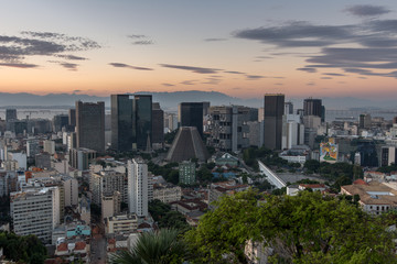 Fototapeta premium Financial center of Rio de Janeiro city by sunset, Brazil