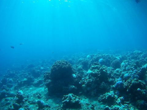 Underwater landmark and part of the main land. Amed village, Bali, Indonesia