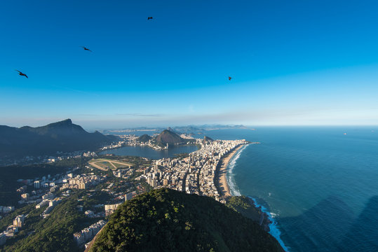 Rio de Janeiro Aerial View Overlooking Ipanema Beach, Rodrigo de Freitas Lagoon and Corcovado