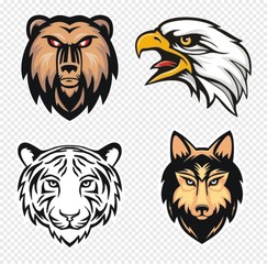 Set of Four Animal Mascots, wolf, tiger, bear, eagle Vector Illustration