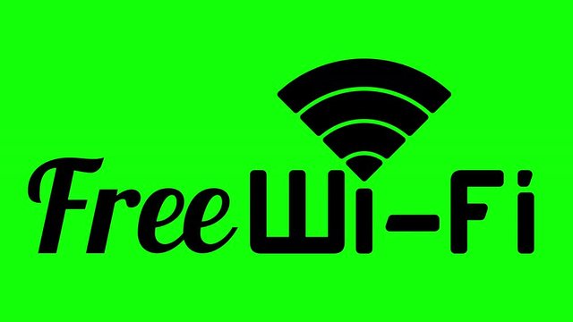 Wireless network icon. Free Wi-Fi symbol. Animation of wifi element in 4K on chroma key green screen.