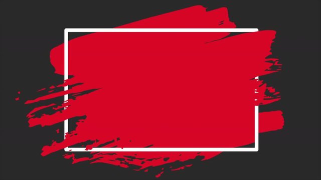 Brush stroke transition background with square frame. Animation of paint splash in 4K. Digital on-screen graphic footage. Abstract background for ad and presentations.