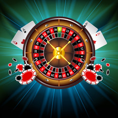 Casino Vector Background with Roulette Wheel