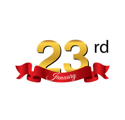 23 january golden calendar with red ribbon