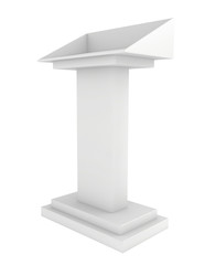 Speaker podium tribune rostrum stand. Isolated on white background. Debate, press conference.