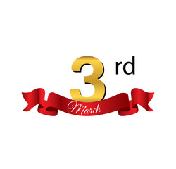 3 march golden calendar with red ribbon
