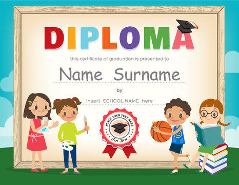 School Kids Diploma certificate design template