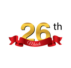 26 march golden calendar with red ribbon