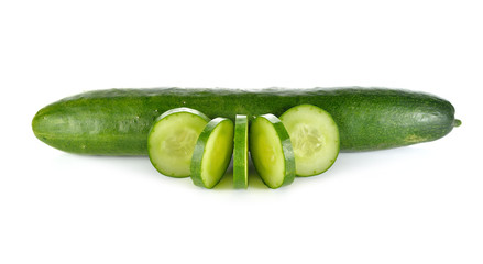sliced and portion cut Japanese cucumber on white background