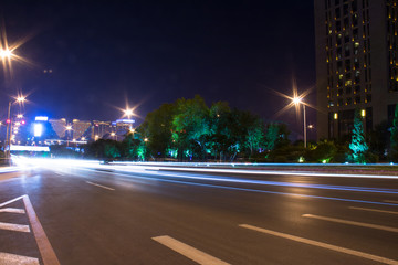 Fototapeta na wymiar Light tracks on the street in China Shenyang