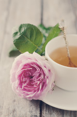 Tea in the Shabby Chic style . Toned photo