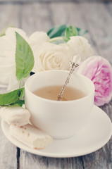Obraz na płótnie Canvas Tea in the Shabby Chic style . Toned photo