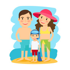 Beach summer icon. Happy family at beach. Vector illustration