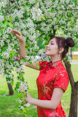 Beautiful asian girl in traditional chinese red dress.