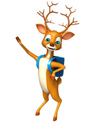 cute Deer cartoon character with school bag
