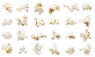 Popcorn collection isolated on white - obrazy, fototapety, plakaty