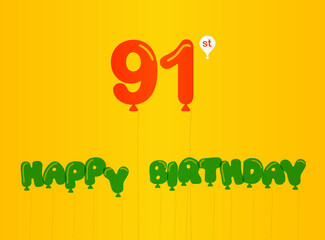 91 year birthday celebration flat color, 91st vector illustration