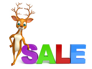 cute Deer cartoon character with big sale sign