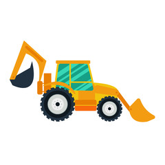 Yellow excavator on white background. Excavator in flat style. Agricultural Excavator.Agricultural vehicle and farm machine. Excavator illustration-business concept. Agriculture machinery.