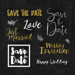 Save The Date Wedding invitation labels. Save The Date lettering. Save the date templates, wedding invitation with hand drawn lettering Isolated. Save the date template. Vector Save the date card.