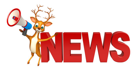 Deer cartoon character with news sign and loudseaker