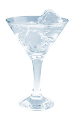 Delicious cocktail with ice cubes in martini glass on a white background.