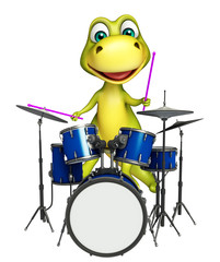 Fototapeta premium cute Dinosaur cartoon character with drum