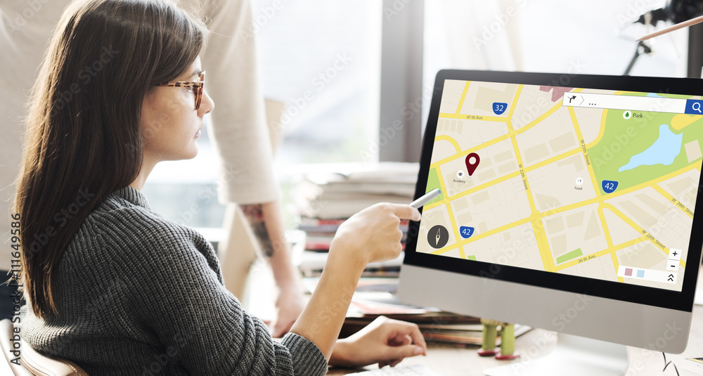 Wall mural map location information web layout concept