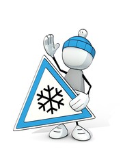 little sketchy man with attention of black ice sign