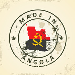 Stamp with map flag of Angola