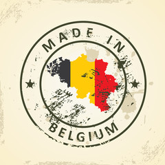Stamp with map flag of Belgium