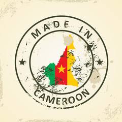 Stamp with map flag of Cameroon
