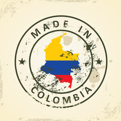 Stamp with map flag of Colombia