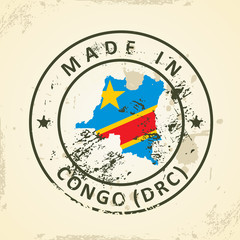Stamp with map flag of Congo (DRC)