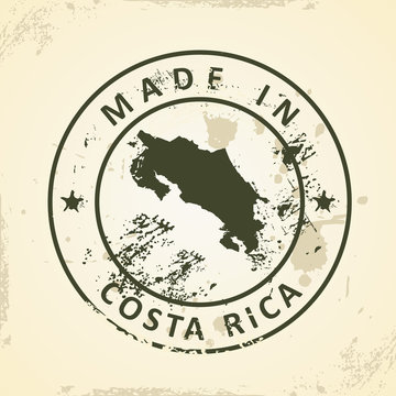 Stamp with map of Costa Rica