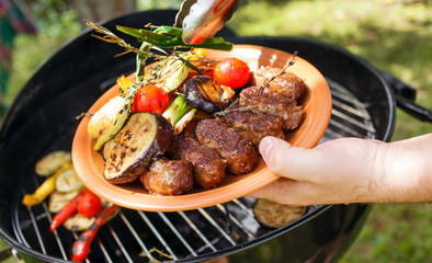 grilled kebab and vegetables