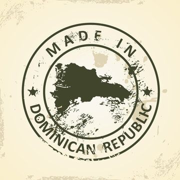 Stamp with map of Domican Republic