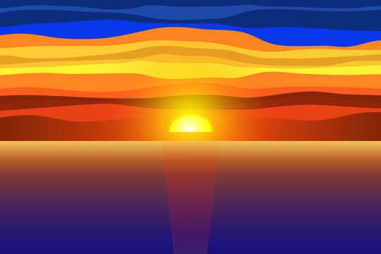 Sunset and sea.Vector illustration.