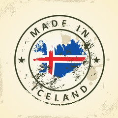 Stamp with map flag of Iceland